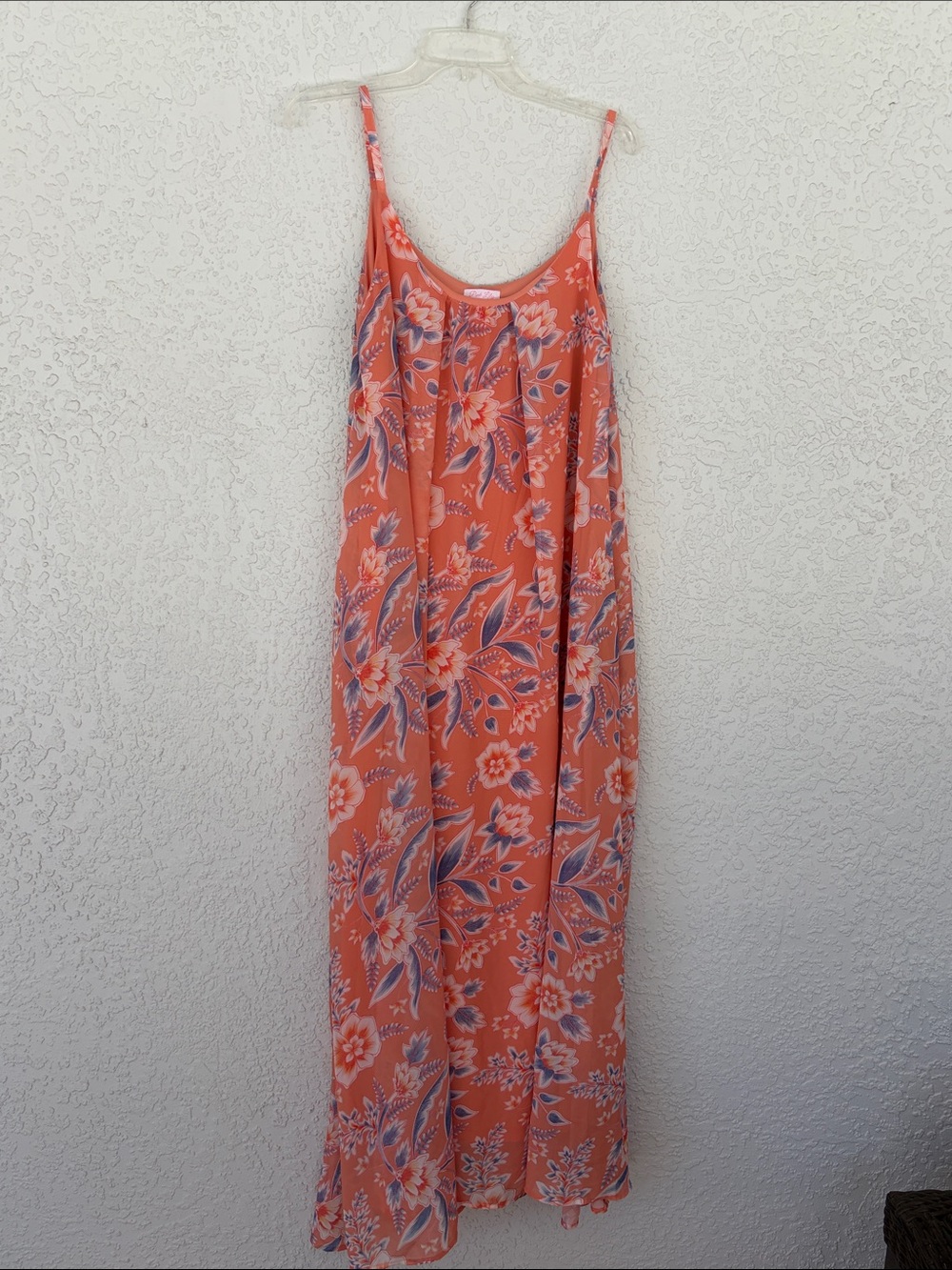 Pink Lily Coral Floral Slip Maxi Dress lined pockets size S
